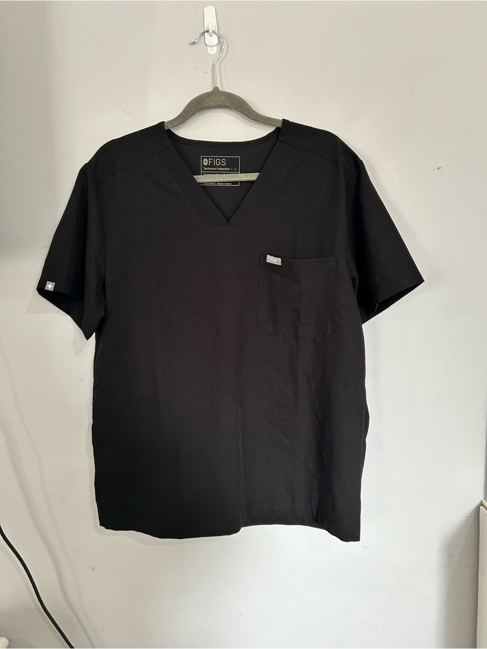 Figs Black V-Neck Medical Top with Chest Pocket